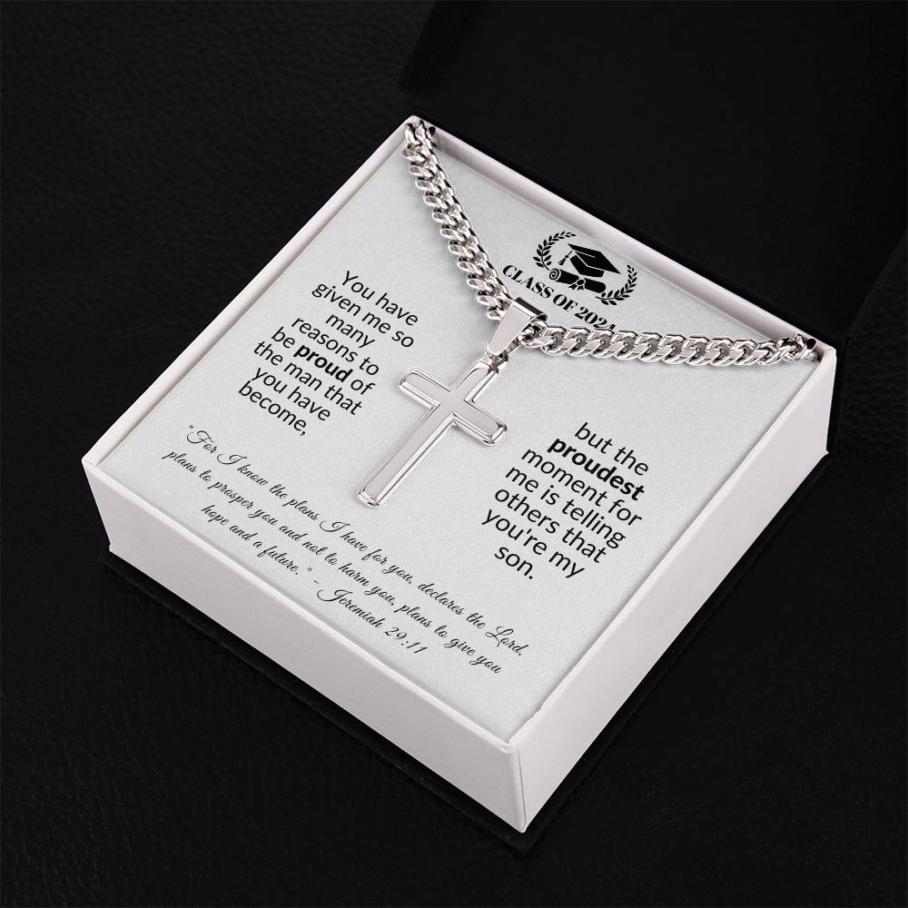 Proudest Moment | Graduation Gift for Son (Cuban Chain/Artisan Cross Necklace)
