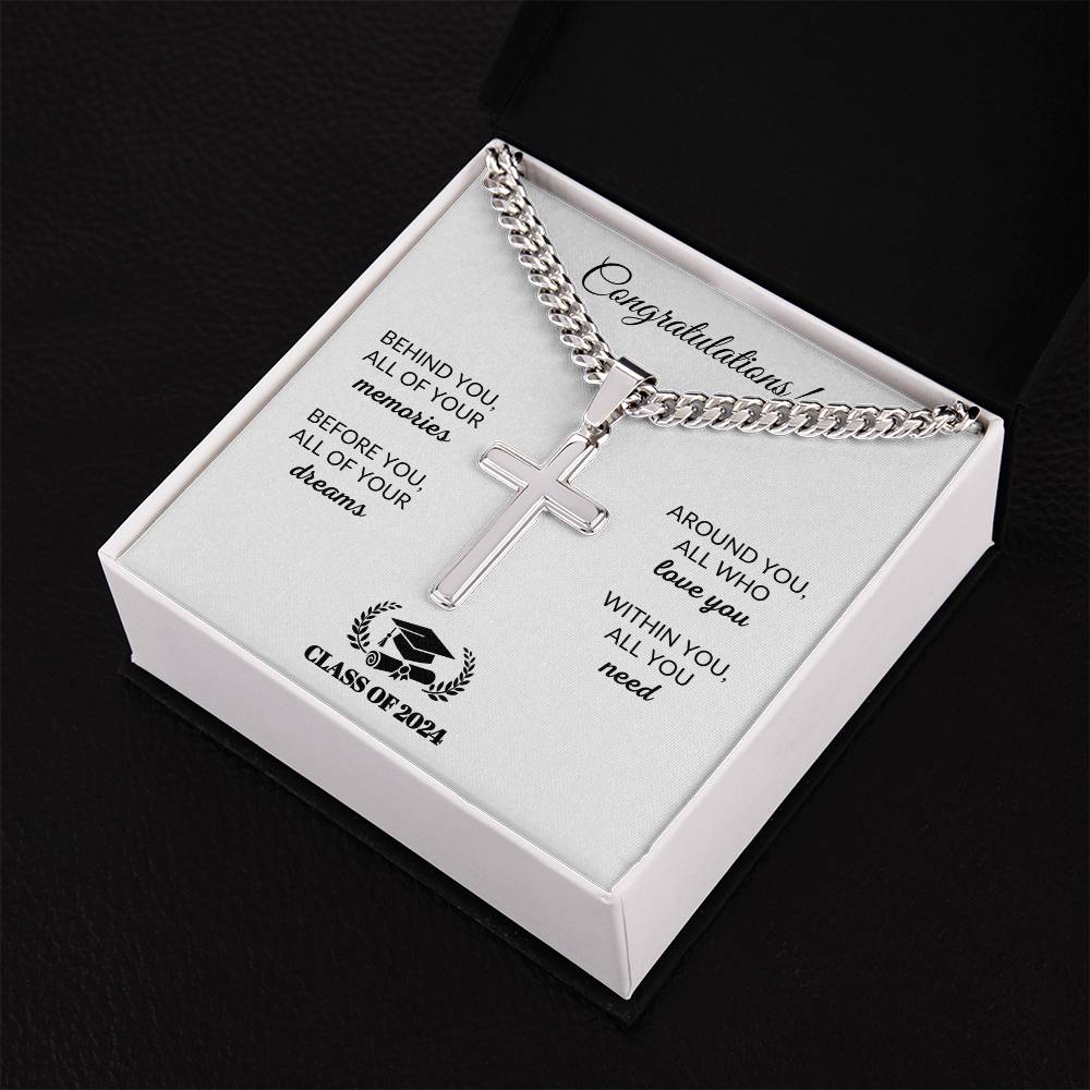 Behind You | Graduation Gift (Cuban Chain/Artisan Cross Necklace)