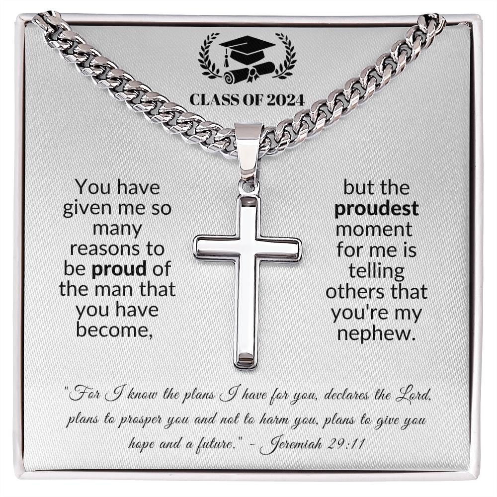 Proudest Moment | Graduation Gift for Nephew (Cuban Chain/Artisan Cross Necklace)