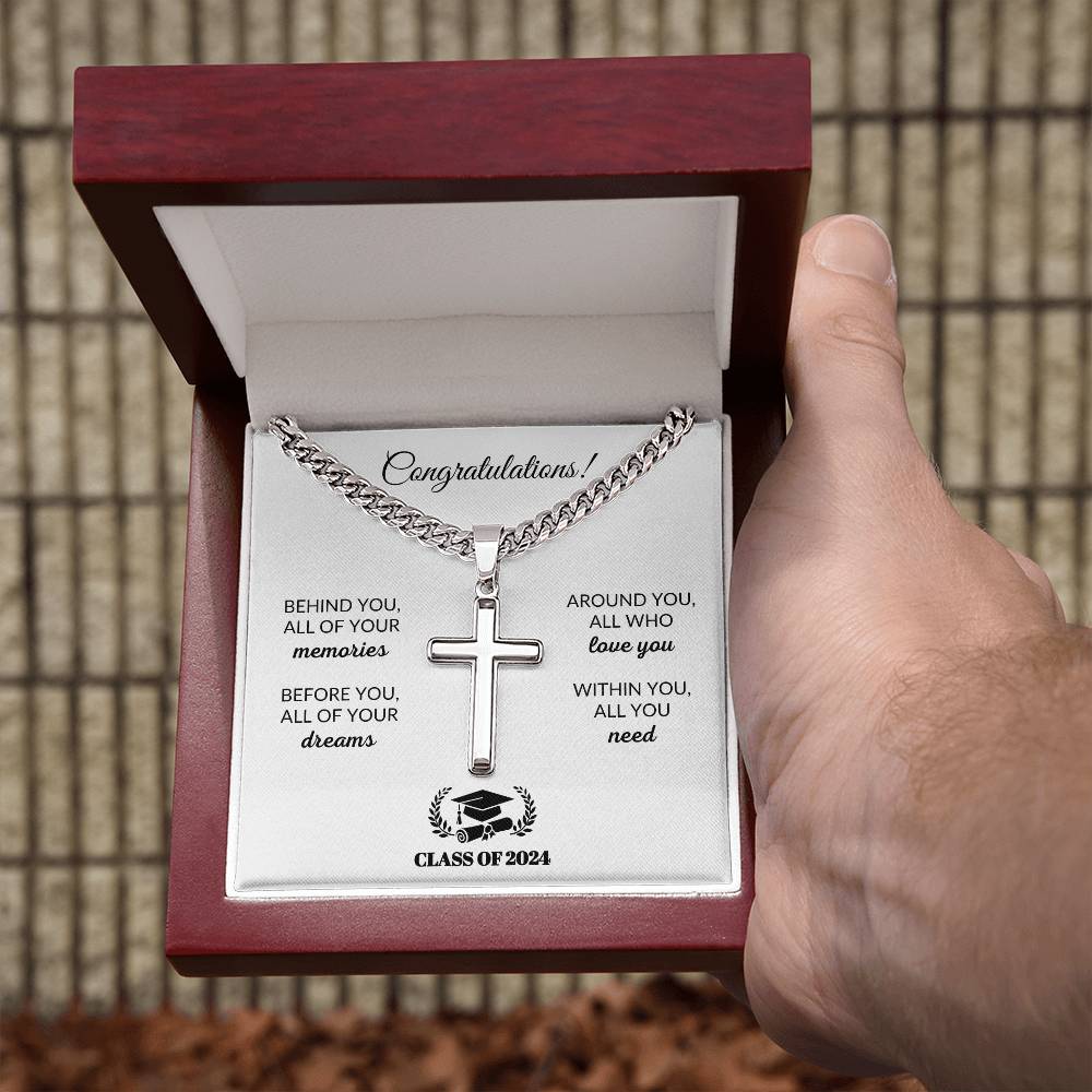 Behind You | Graduation Gift (Cuban Chain/Artisan Cross Necklace)