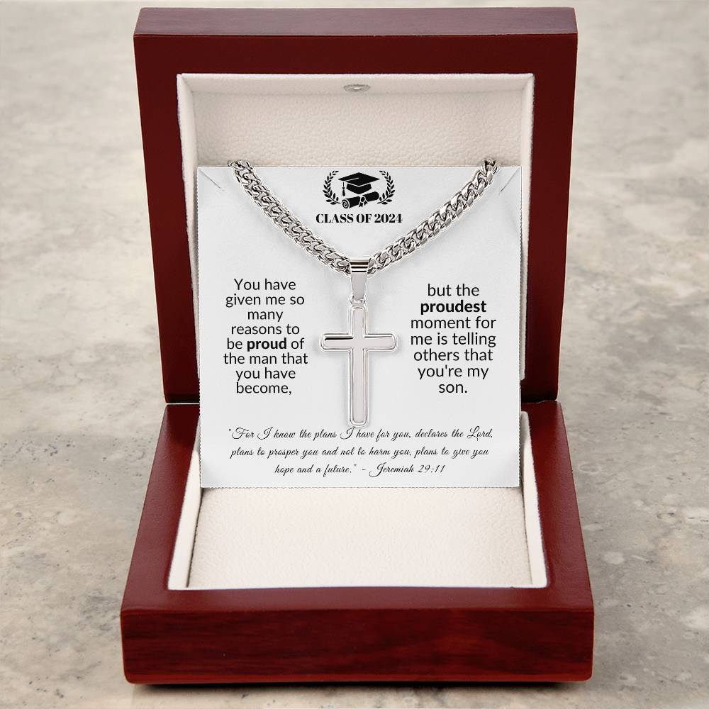 Proudest Moment | Graduation Gift for Son (Cuban Chain/Artisan Cross Necklace)