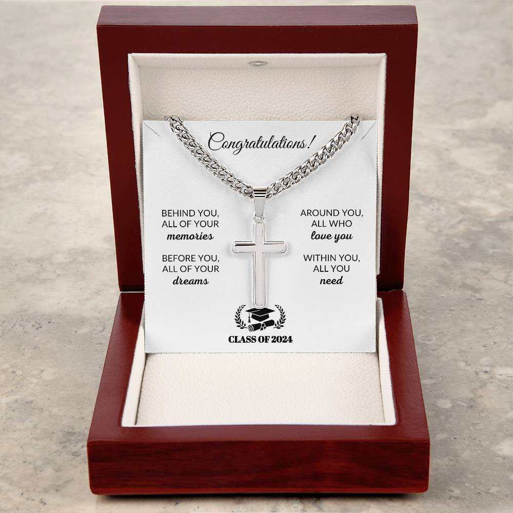 Behind You | Graduation Gift (Cuban Chain/Artisan Cross Necklace)