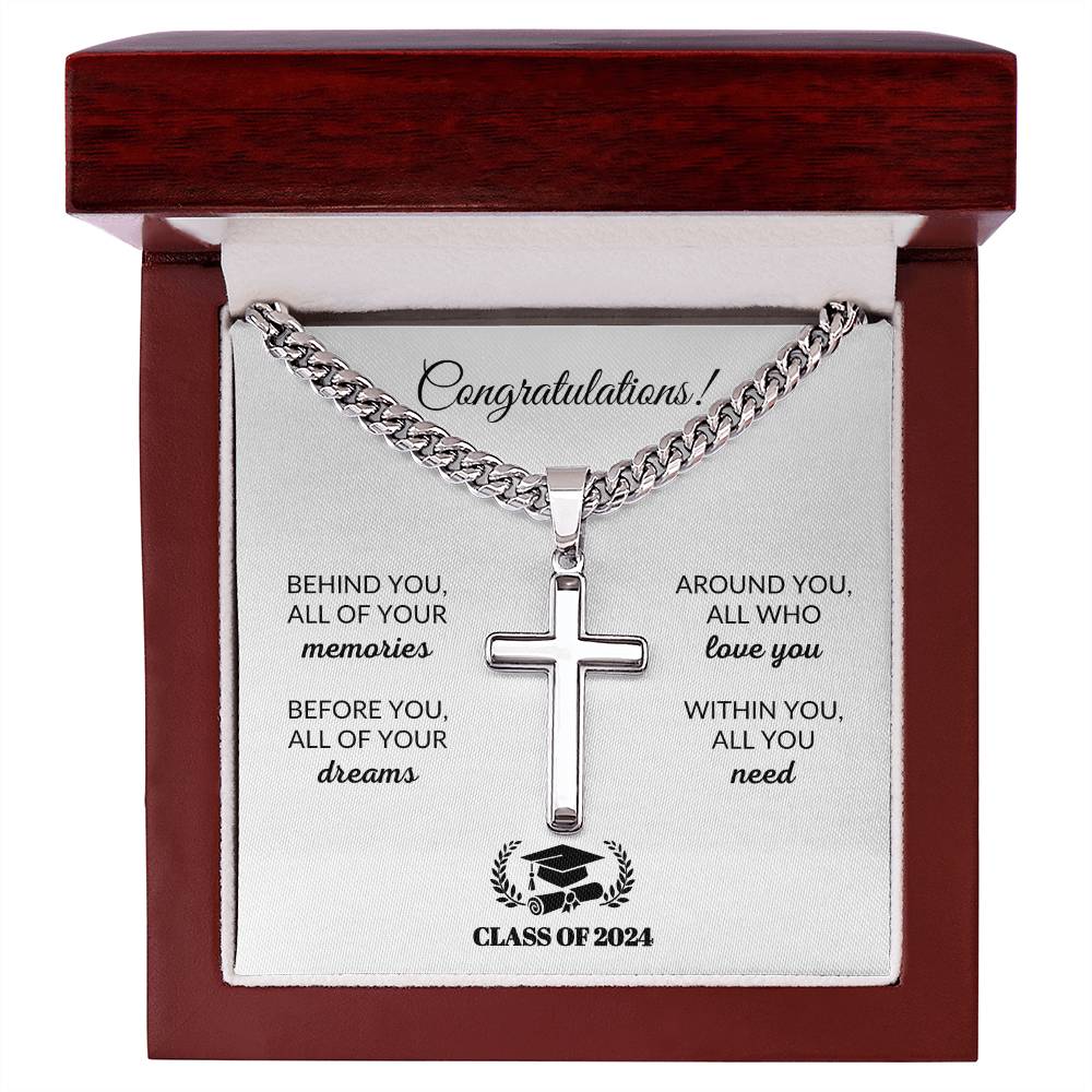 Behind You | Graduation Gift (Cuban Chain/Artisan Cross Necklace)