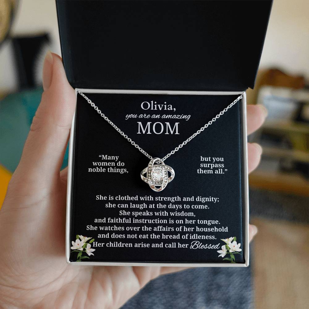 To An Amazing Mom | Blessed Personalized Necklace (from Proverbs 31)