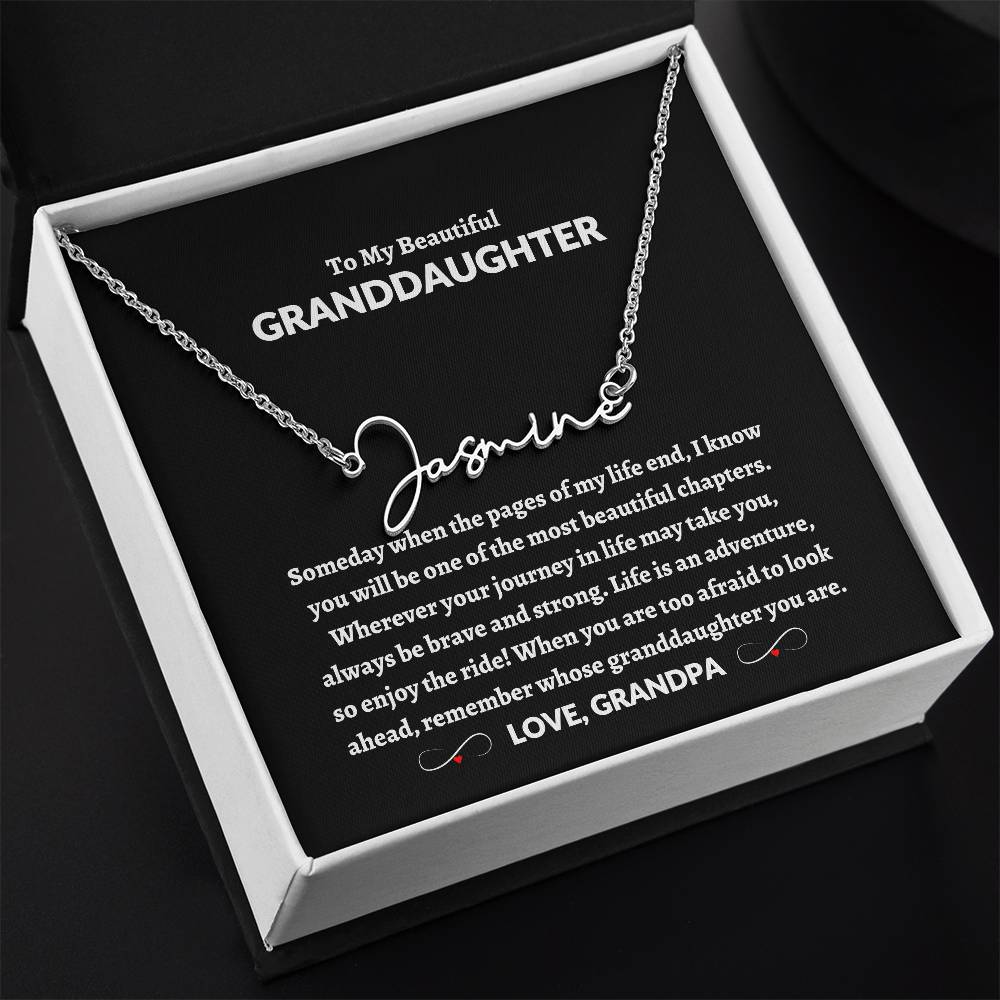 To My Beautiful Granddaughter | Love Grandpa Signature Style Name Necklace