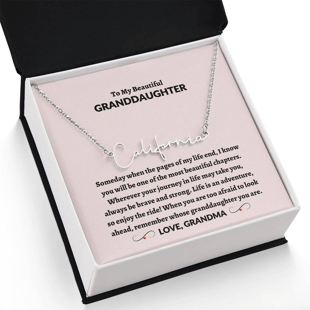 To My Beautiful Granddaughter | Love Grandma Signature Style Name Necklace