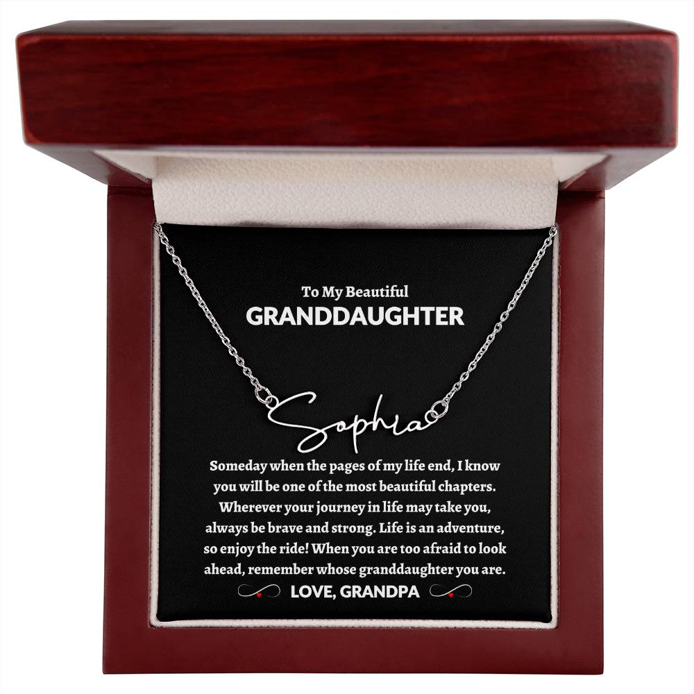 To My Beautiful Granddaughter | Love Grandpa Signature Style Name Necklace