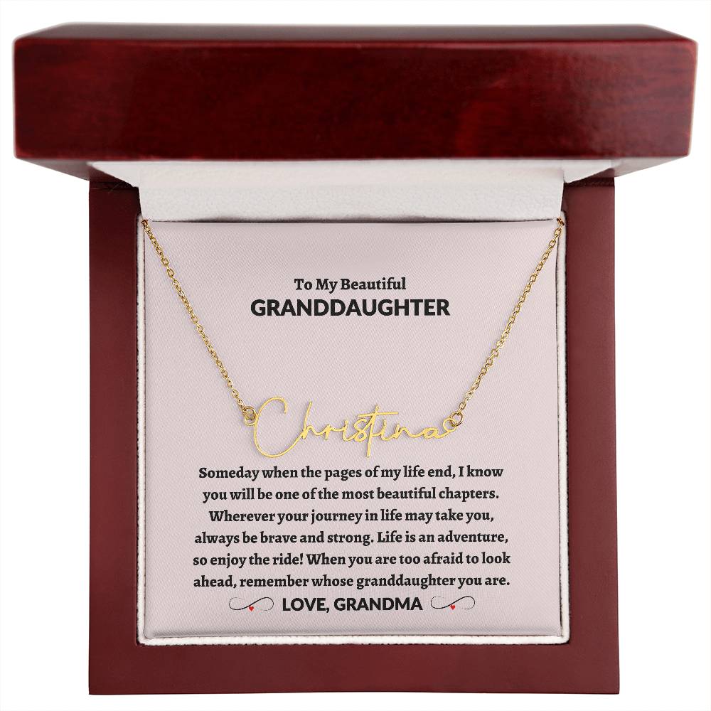 To My Beautiful Granddaughter | Love Grandma Signature Style Name Necklace