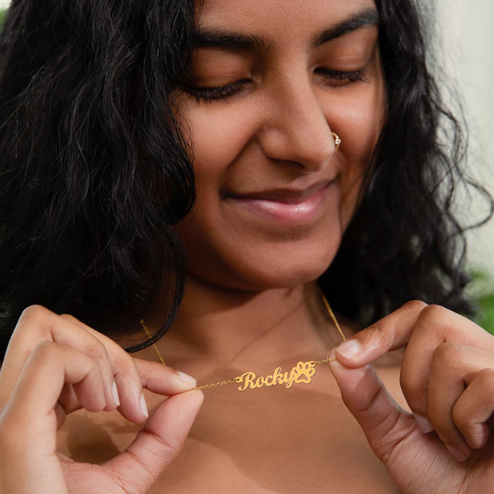 Custom Name Necklace With Paw Print | Fur Baby Gift