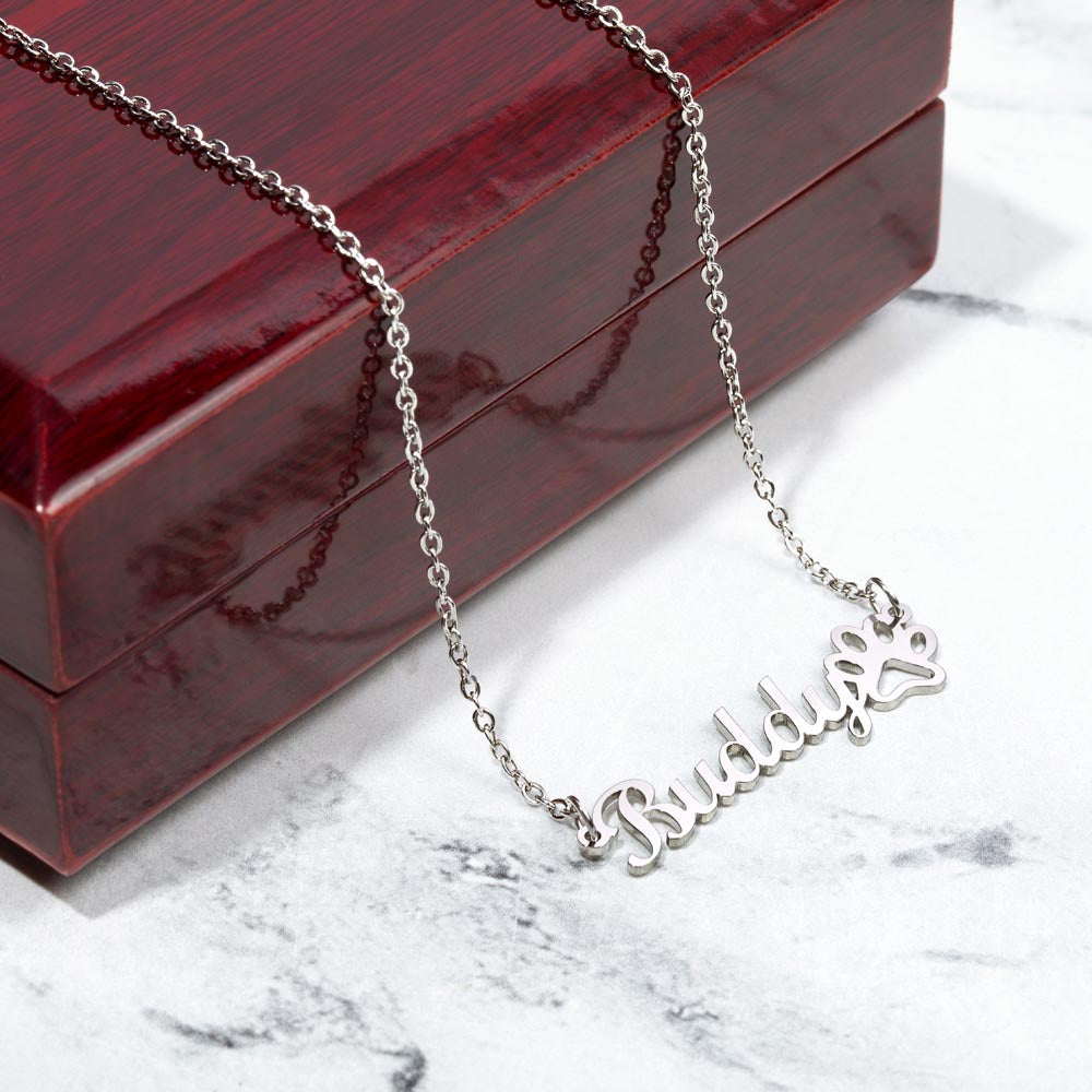 Custom Name Necklace With Paw Print | Fur Baby Gift