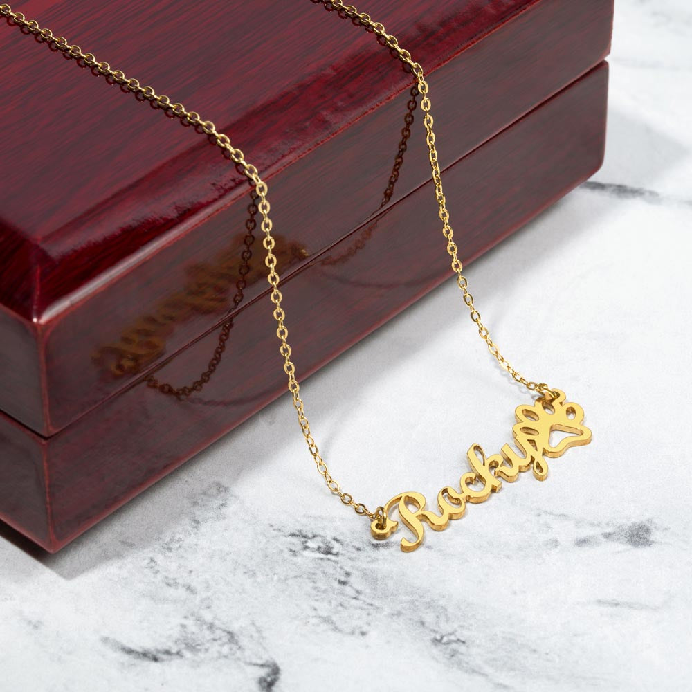 Custom Name Necklace With Paw Print | Fur Baby Gift
