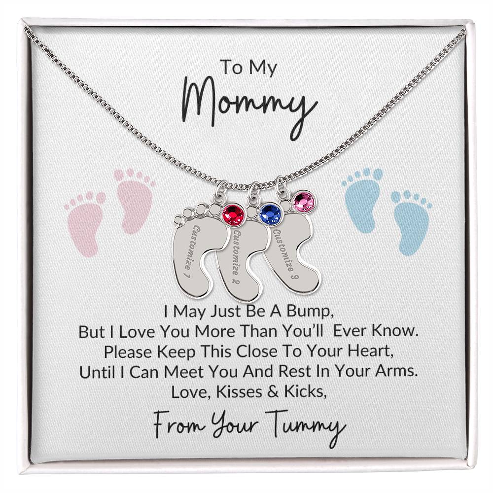 To My Mommy, From Your Tummy | Personalized Baby Feet Necklace