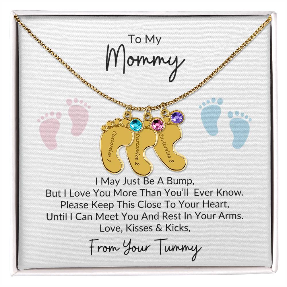 To My Mommy, From Your Tummy | Personalized Baby Feet Necklace