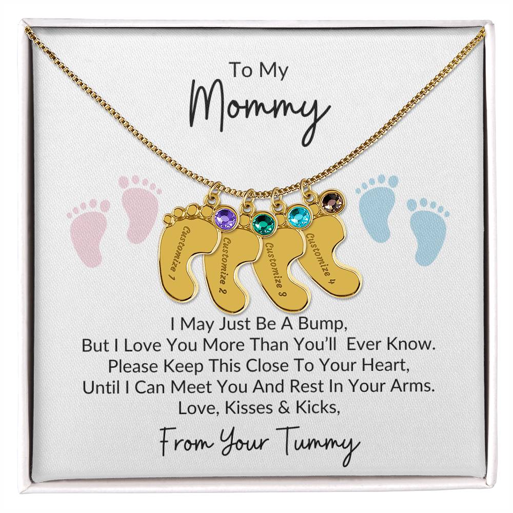 To My Mommy, From Your Tummy | Personalized Baby Feet Necklace