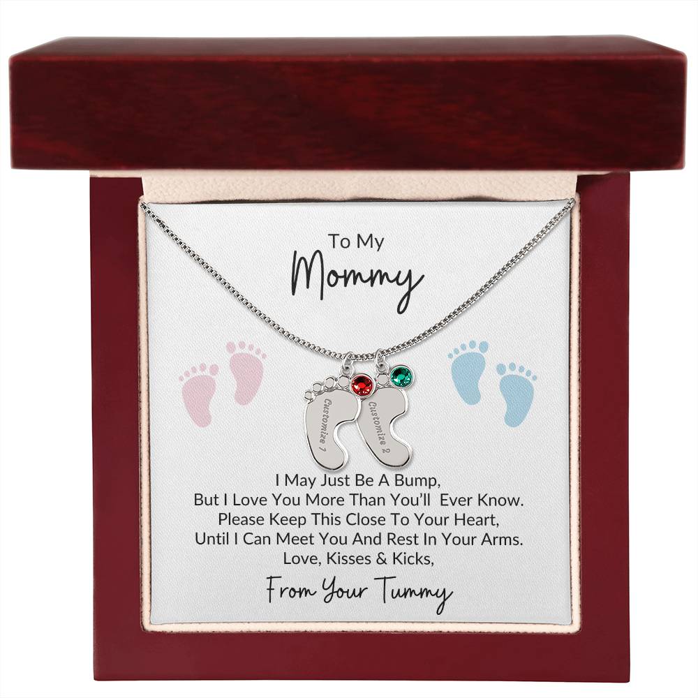 To My Mommy, From Your Tummy | Personalized Baby Feet Necklace