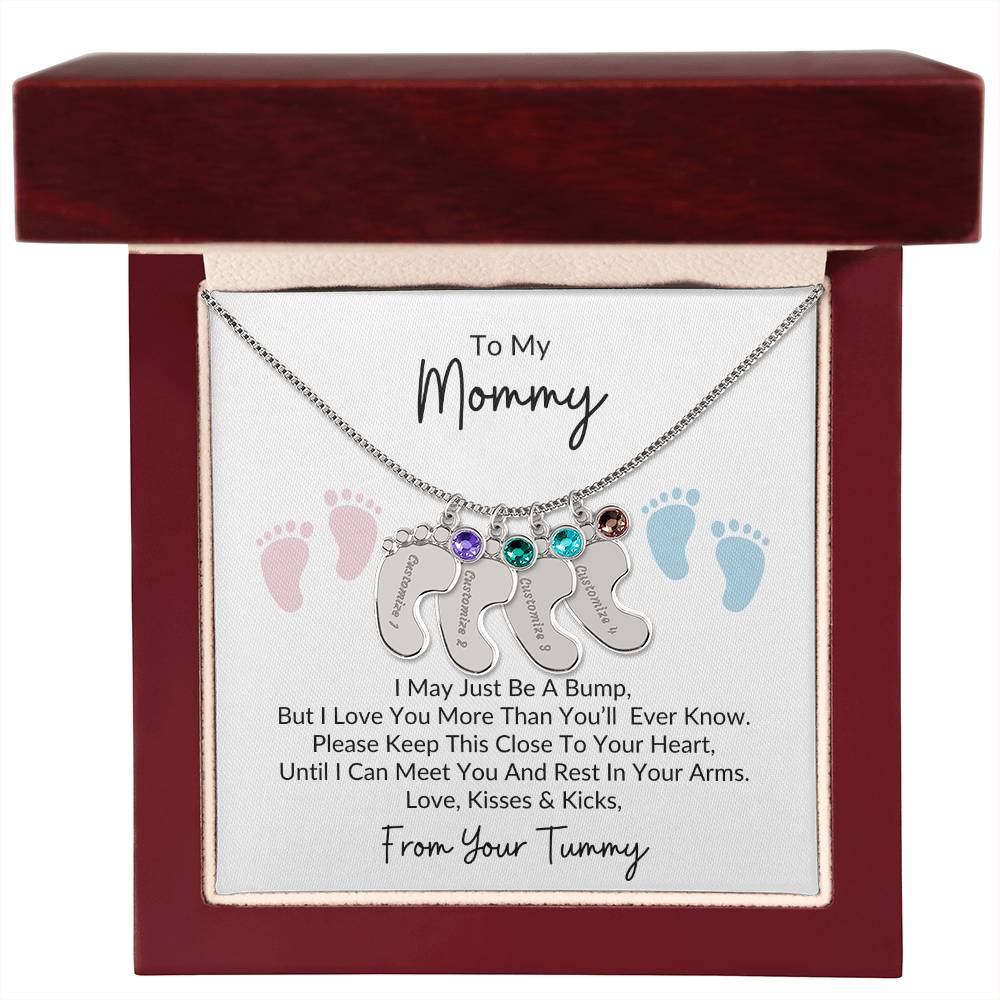 To My Mommy, From Your Tummy | Personalized Baby Feet Necklace