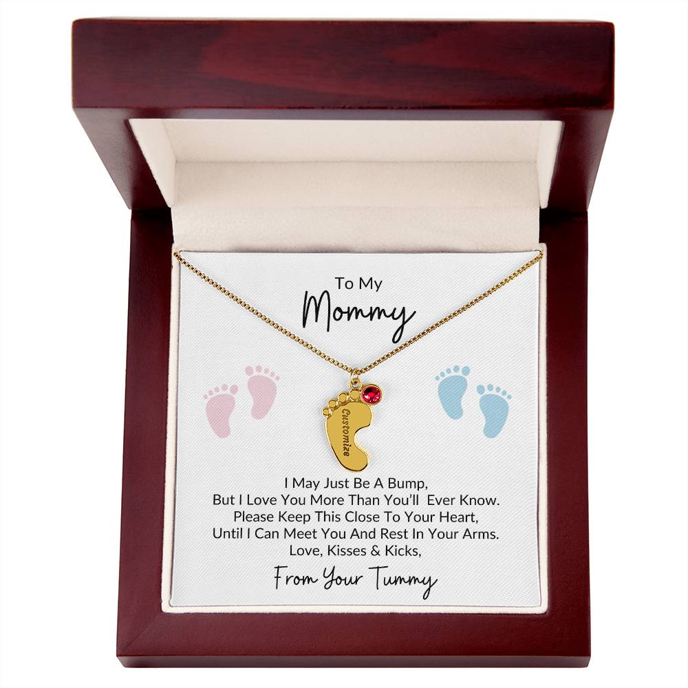 To My Mommy, From Your Tummy | Personalized Baby Feet Necklace