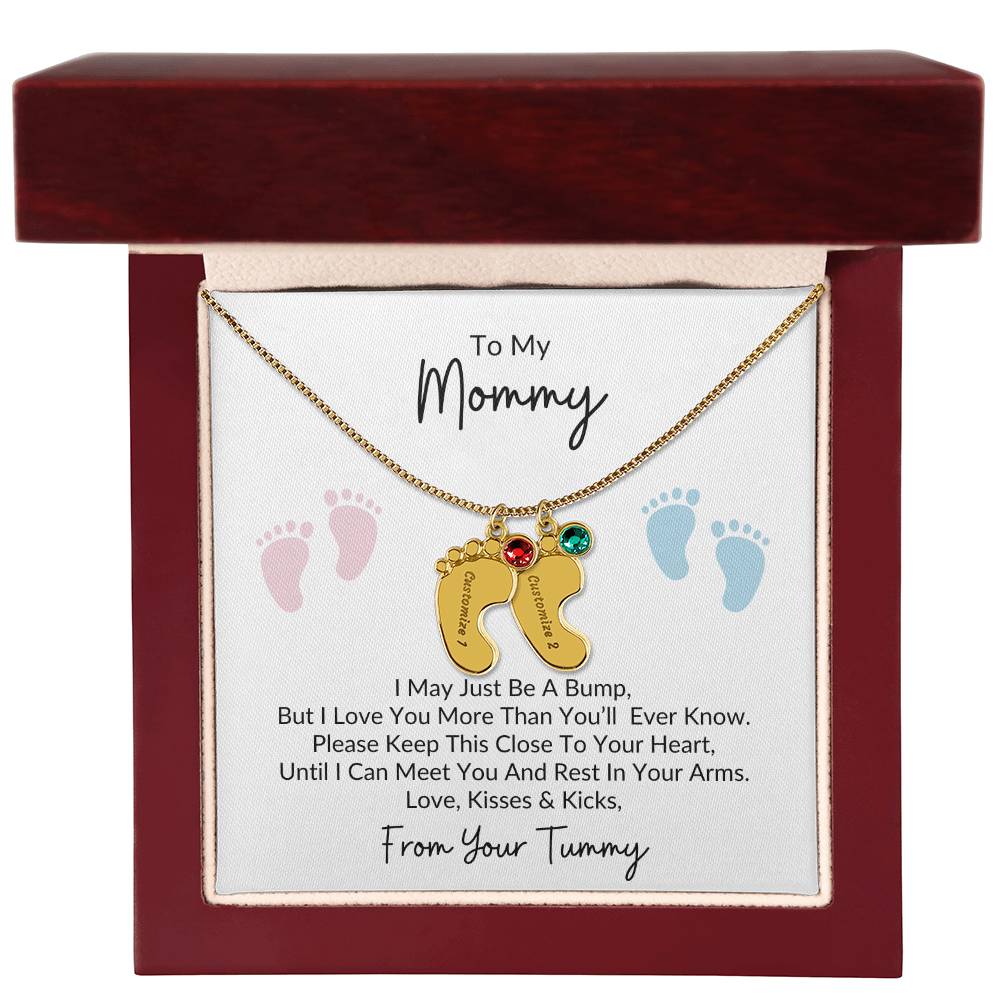 To My Mommy, From Your Tummy | Personalized Baby Feet Necklace