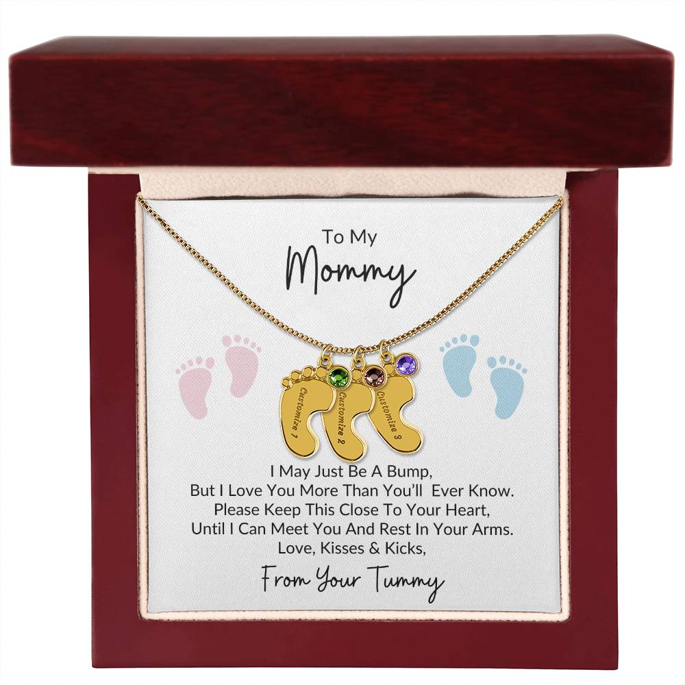 To My Mommy, From Your Tummy | Personalized Baby Feet Necklace
