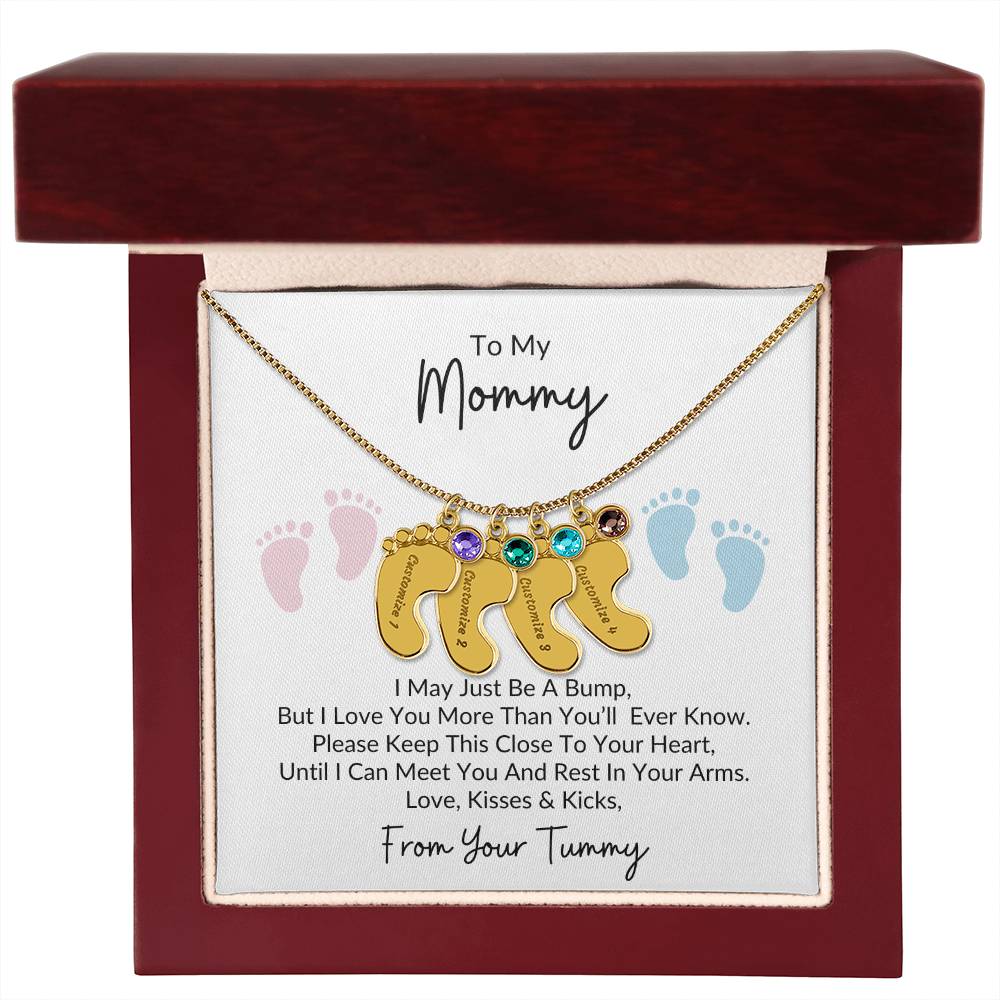 To My Mommy, From Your Tummy | Personalized Baby Feet Necklace