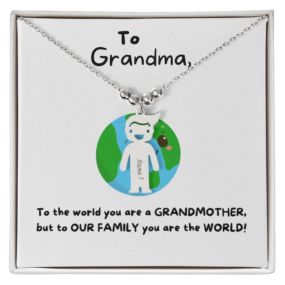 To Grandma | You Are The World (Engraved Kids Charm Necklace)