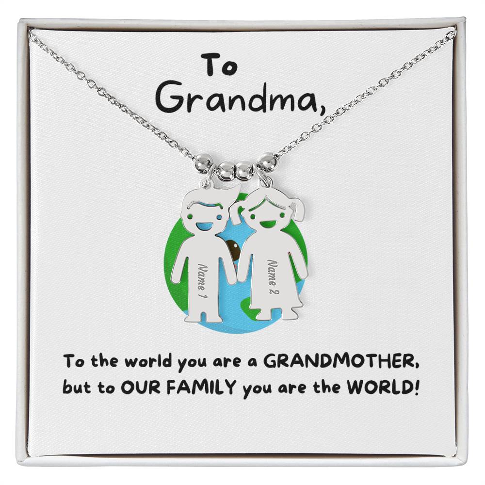 To Grandma | You Are The World (Engraved Kids Charm Necklace)