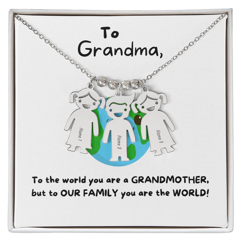 To Grandma | You Are The World (Engraved Kids Charm Necklace)