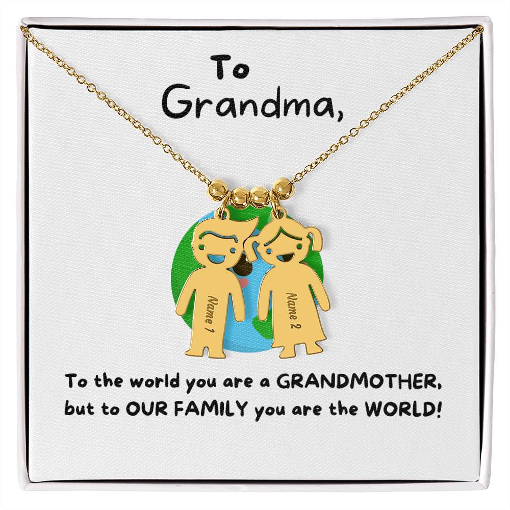 To Grandma | You Are The World (Engraved Kids Charm Necklace)