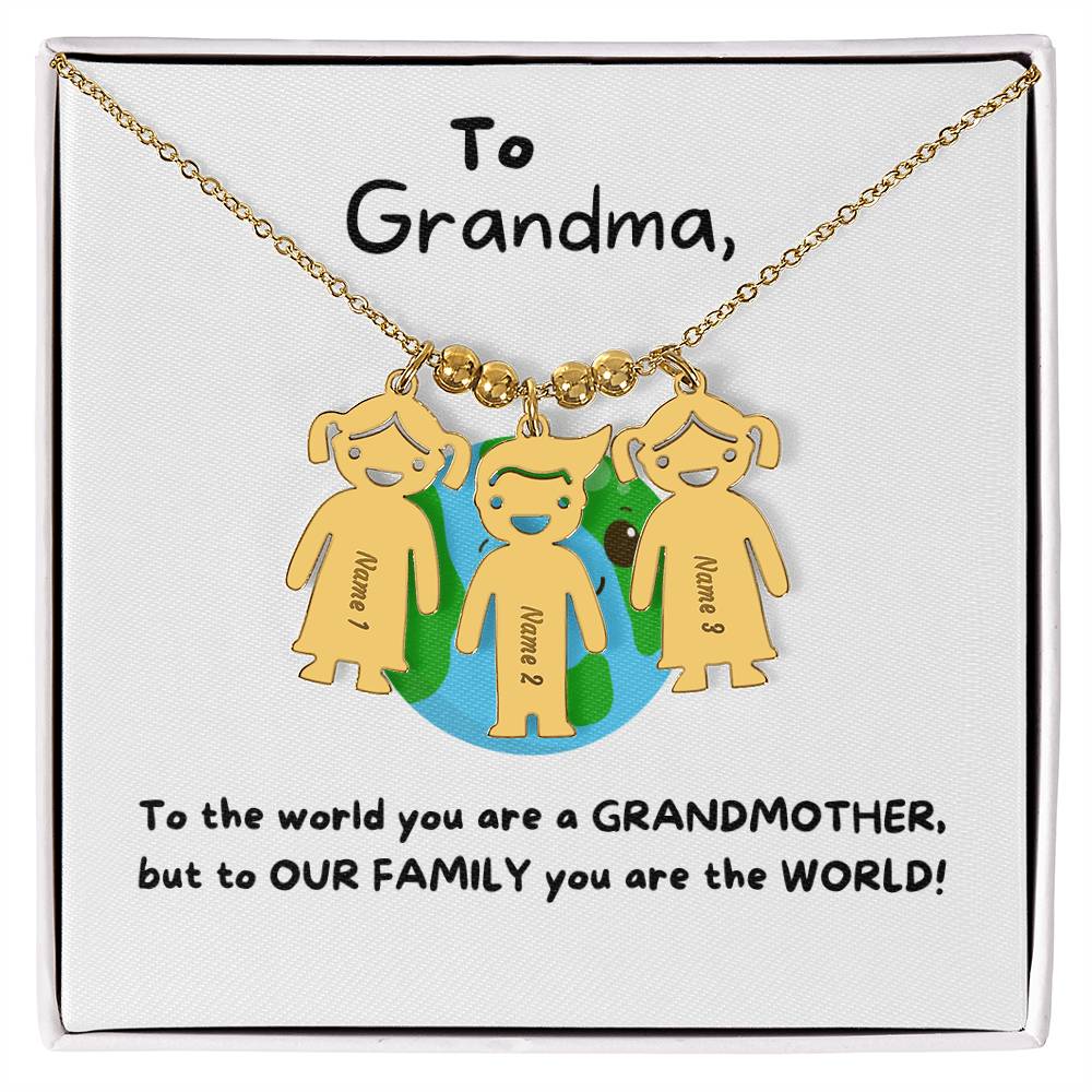 To Grandma | You Are The World (Engraved Kids Charm Necklace)