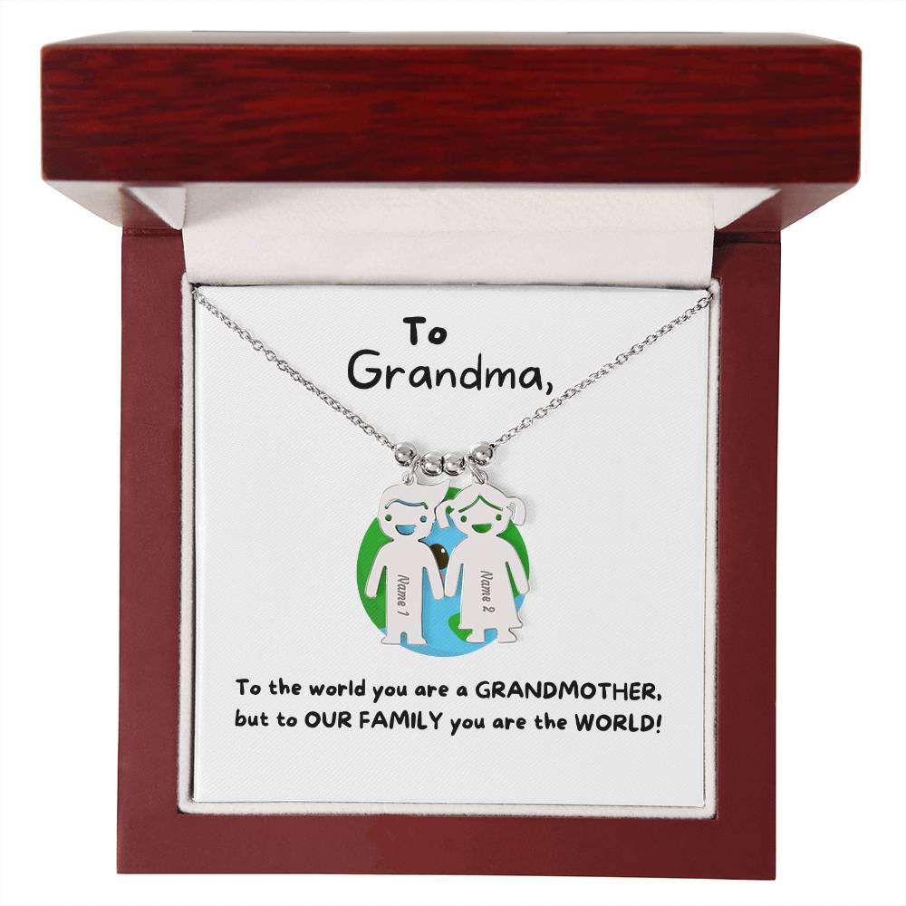 To Grandma | You Are The World (Engraved Kids Charm Necklace)