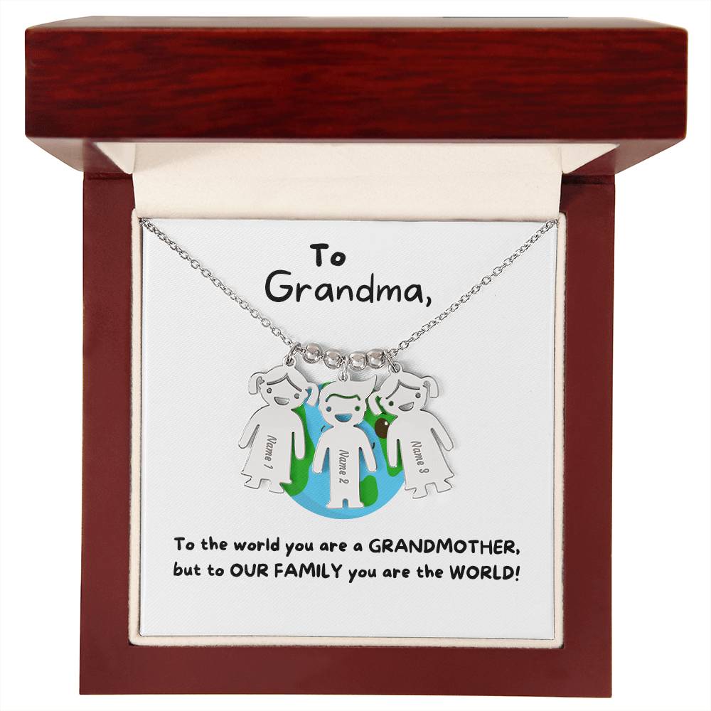 To Grandma | You Are The World (Engraved Kids Charm Necklace)