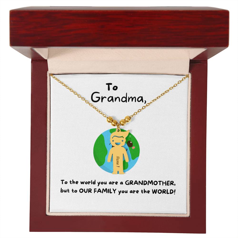 To Grandma | You Are The World (Engraved Kids Charm Necklace)