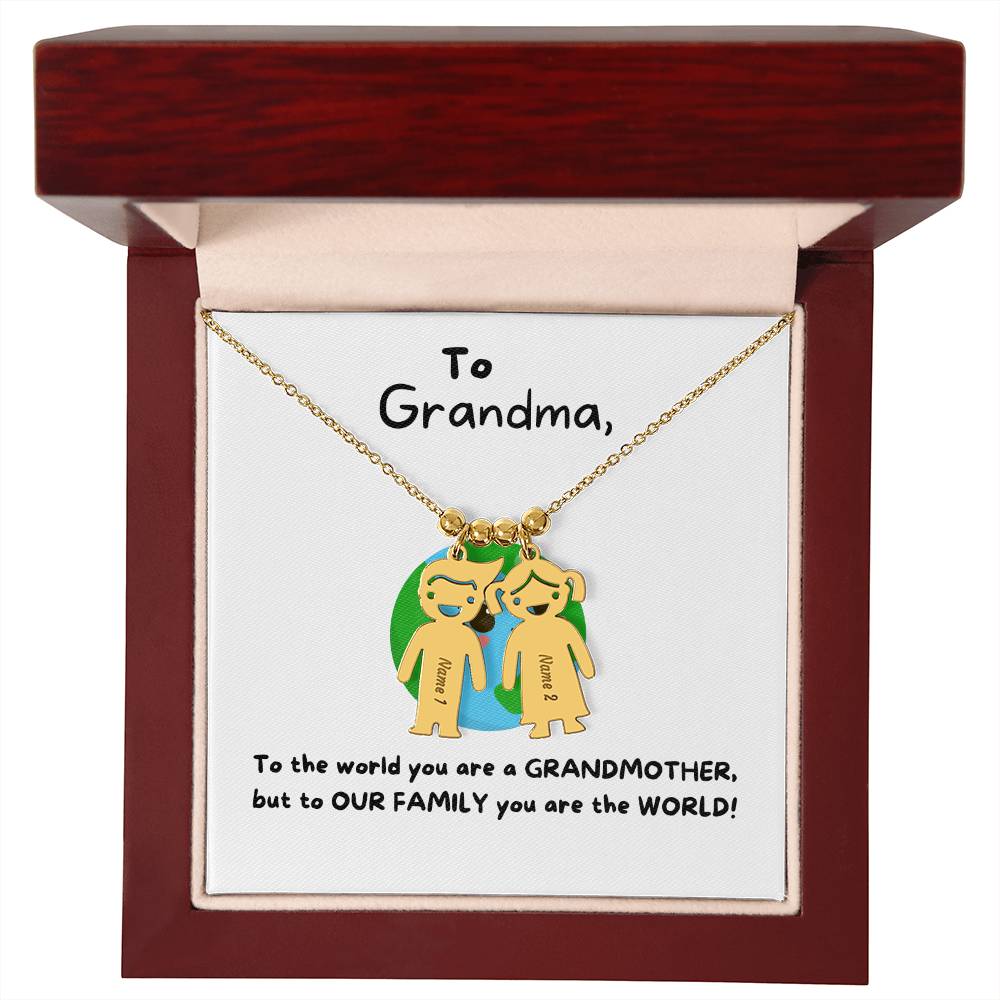 To Grandma | You Are The World (Engraved Kids Charm Necklace)