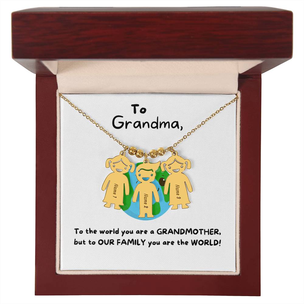 To Grandma | You Are The World (Engraved Kids Charm Necklace)
