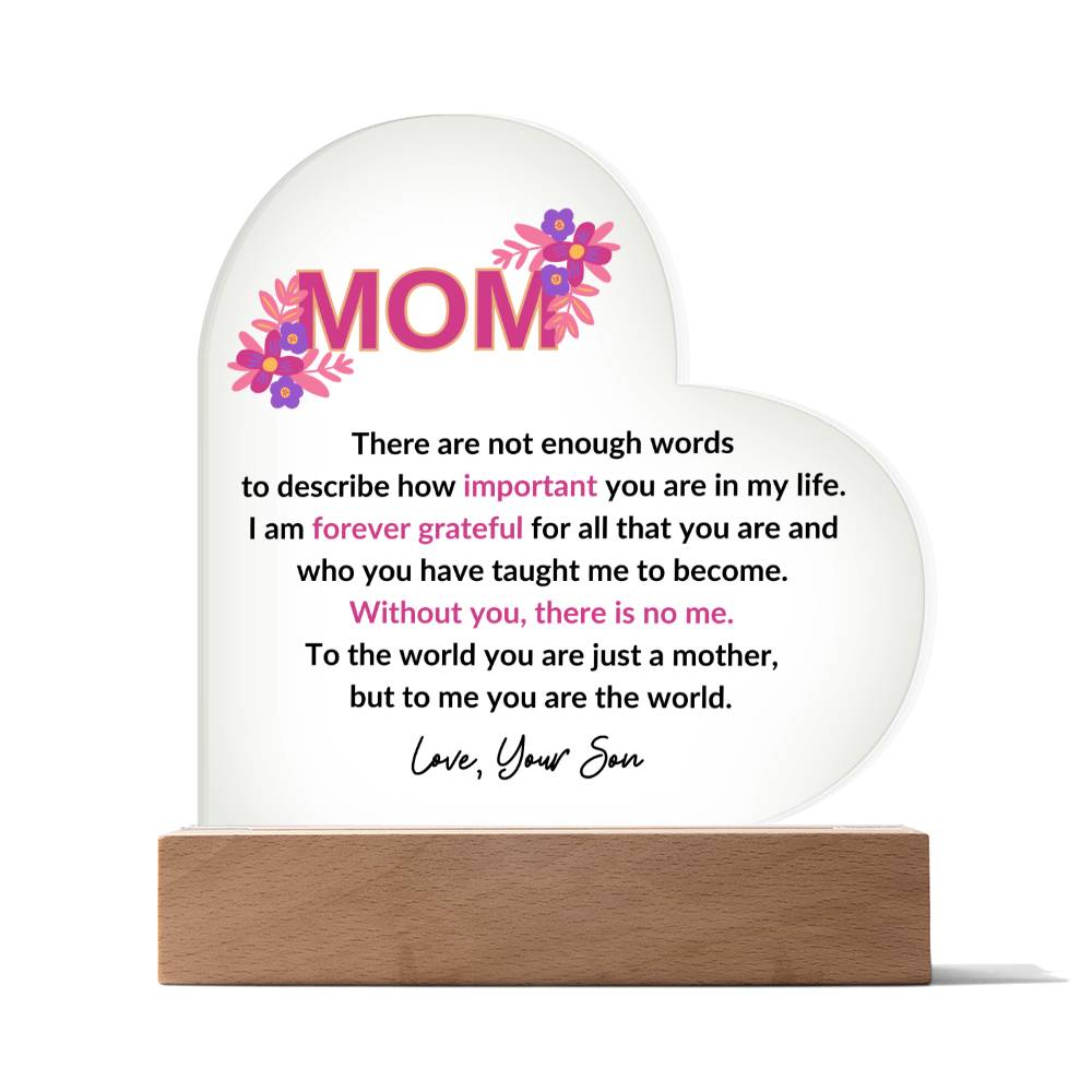 Mom | Forever Grateful From Your Son LED Heart Acrylic Plaque