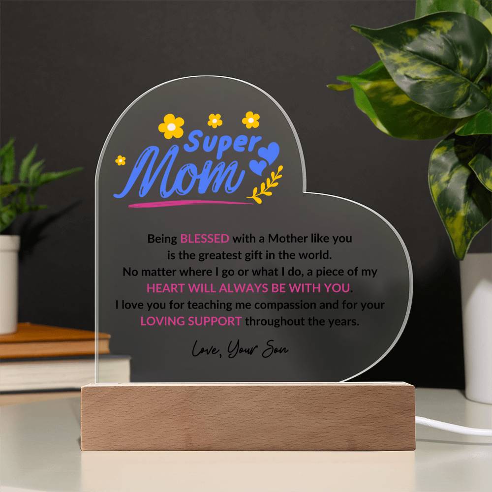 Super Mom | LED Heart Acrylic Plaque