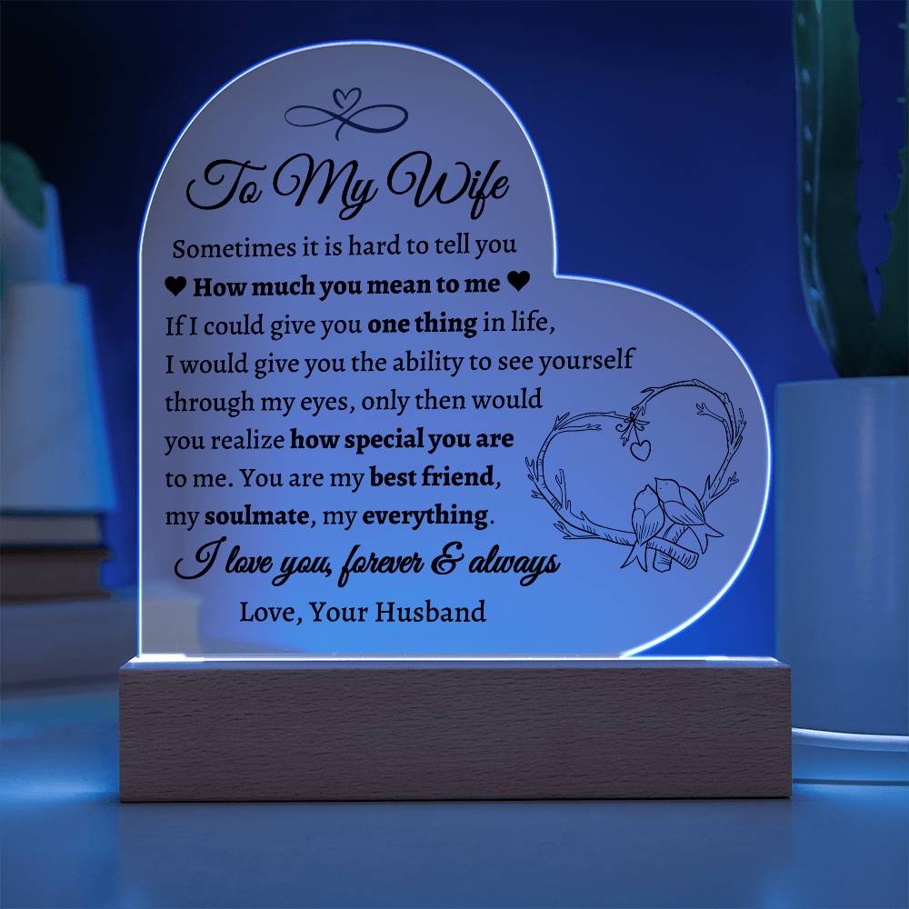 To My Wife, One Thing In Life Acrylic LED Heart Plaque