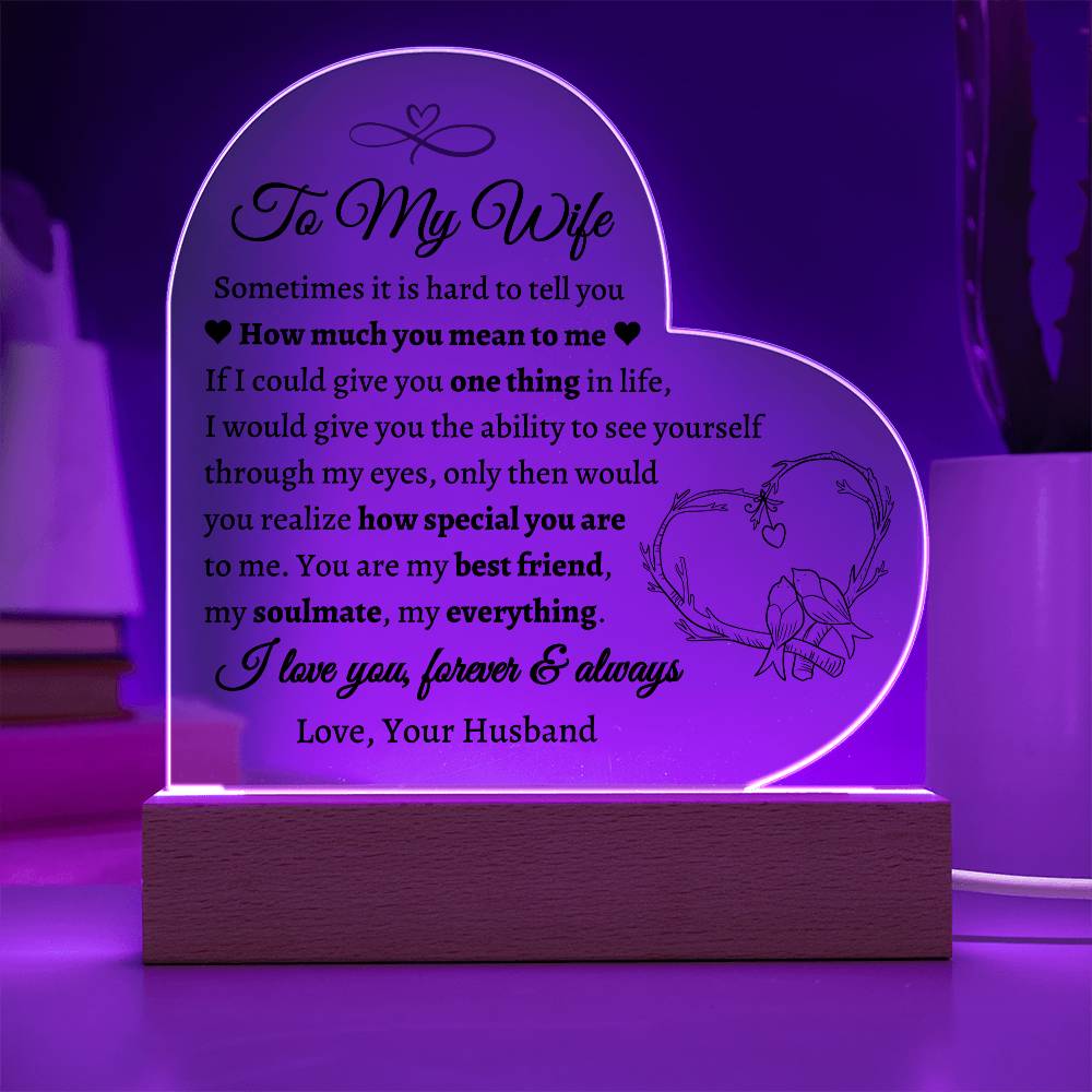 To My Wife, One Thing In Life Acrylic LED Heart Plaque