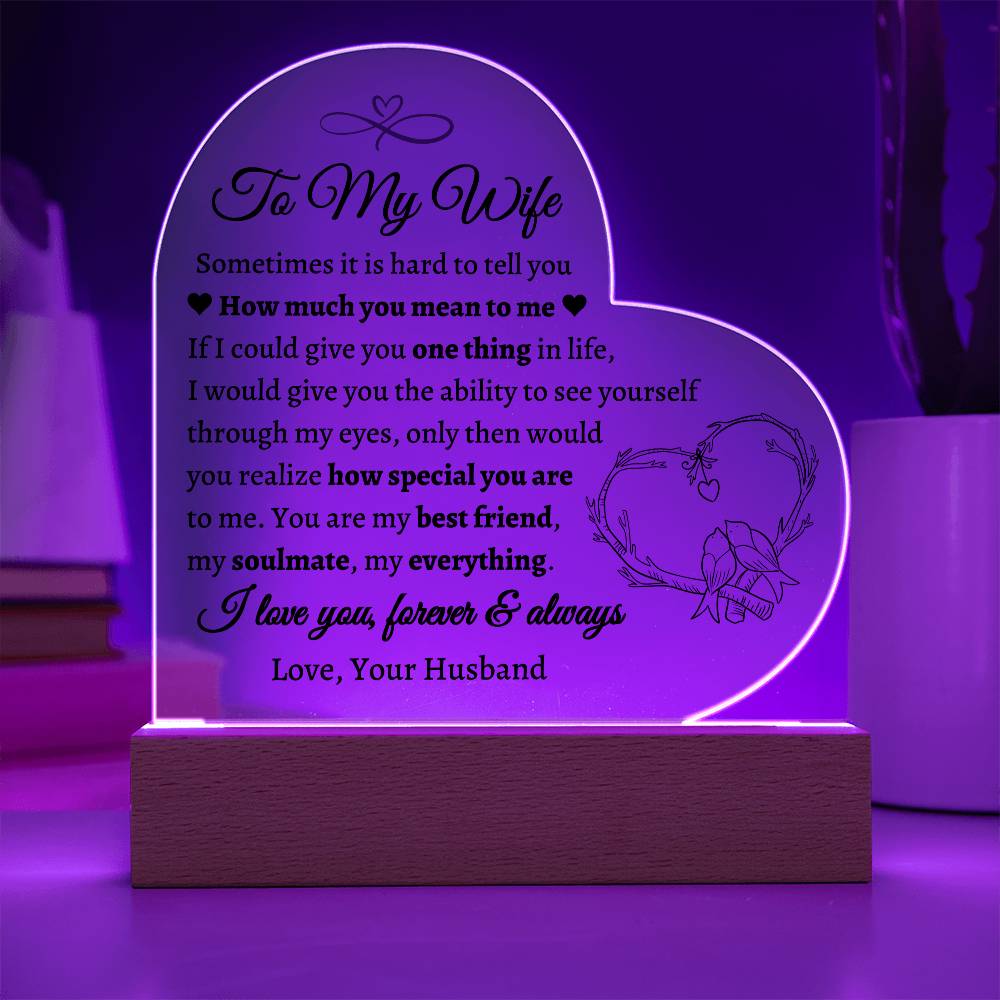 To My Wife, One Thing In Life Acrylic LED Heart Plaque