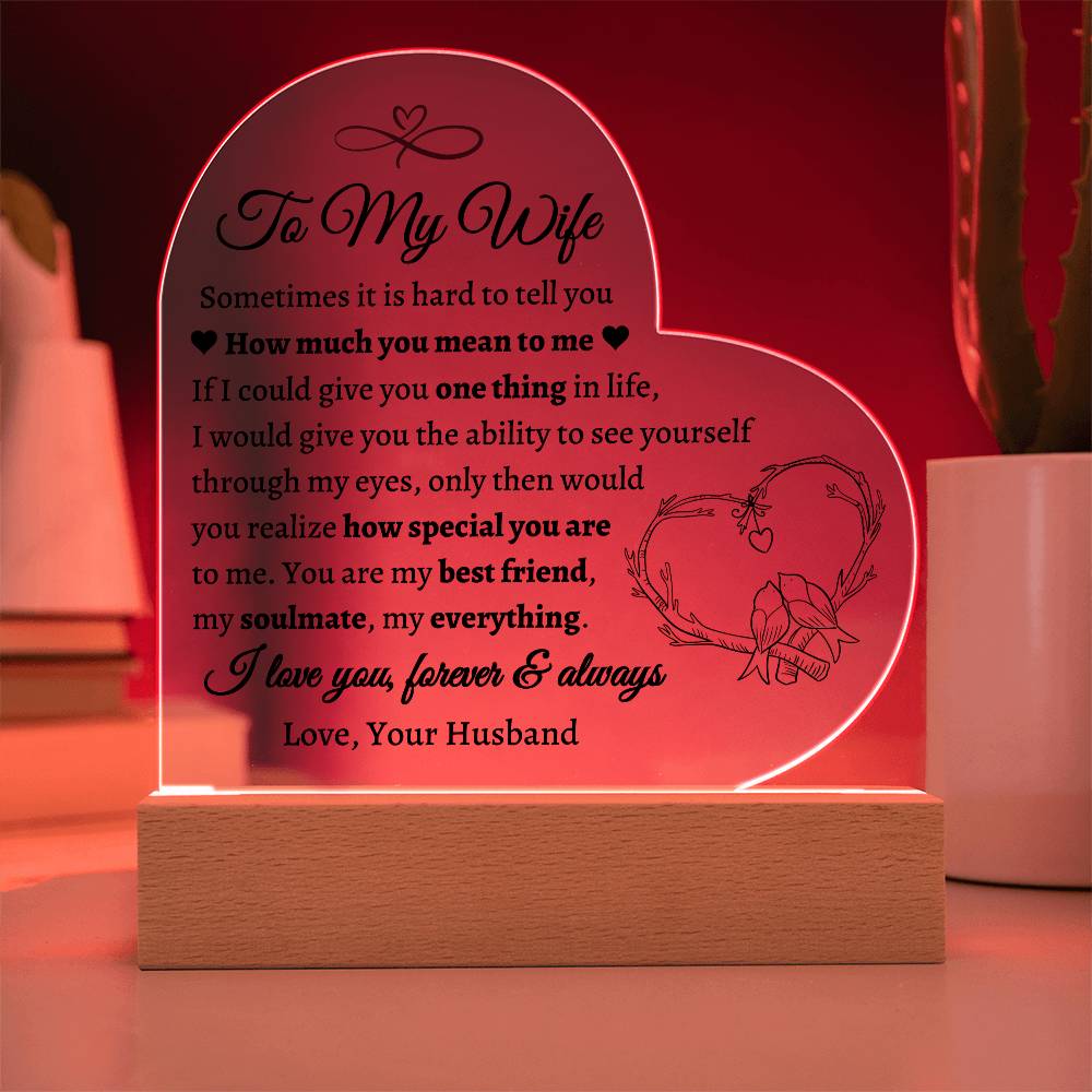 To My Wife, One Thing In Life Acrylic LED Heart Plaque