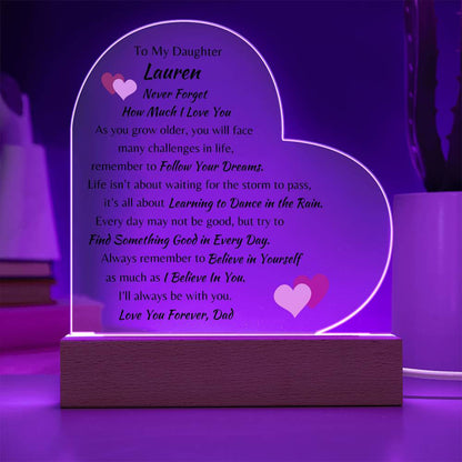 To My Daughter, Love Forever Dad Personalized Acrylic LED Heart Plaque