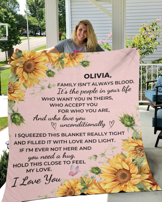 Family Isn't Blood (Personalized Sunflower Blanket)