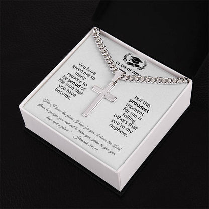 Proudest Moment | Graduation Gift for Nephew (Cuban Chain/Artisan Cross Necklace)