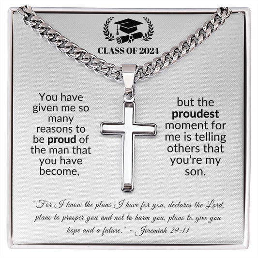 Proudest Moment | Graduation Gift for Son (Cuban Chain/Artisan Cross Necklace)