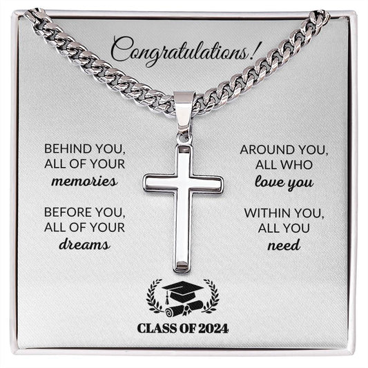 Behind You | Graduation Gift (Cuban Chain/Artisan Cross Necklace)