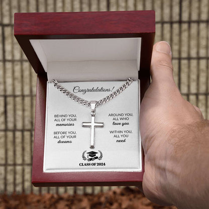 Behind You | Graduation Gift (Cuban Chain/Artisan Cross Necklace)