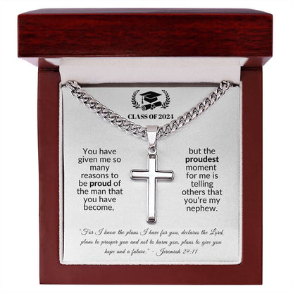 Proudest Moment | Graduation Gift for Nephew (Cuban Chain/Artisan Cross Necklace)