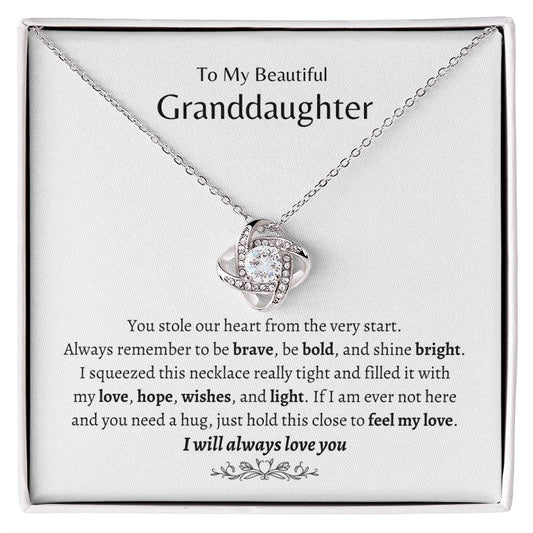 To My Beautiful Granddaughter, I Will Always Love You Love Knot Necklace