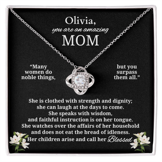 To An Amazing Mom | Blessed Personalized Necklace (from Proverbs 31)