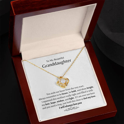 To My Beautiful Granddaughter, I Will Always Love You Love Knot Necklace